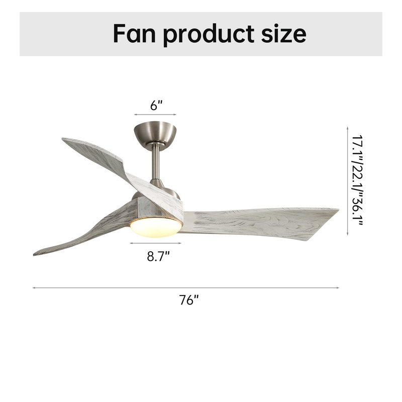 Ventilateur de plafond en nickel brossé de 52 pouces avec moteur à courant continu écoénergétique à 6 vitesses