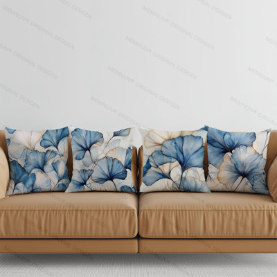 4 Pcs Chinese Style Leaves Pattern Decorative Pillow Covers