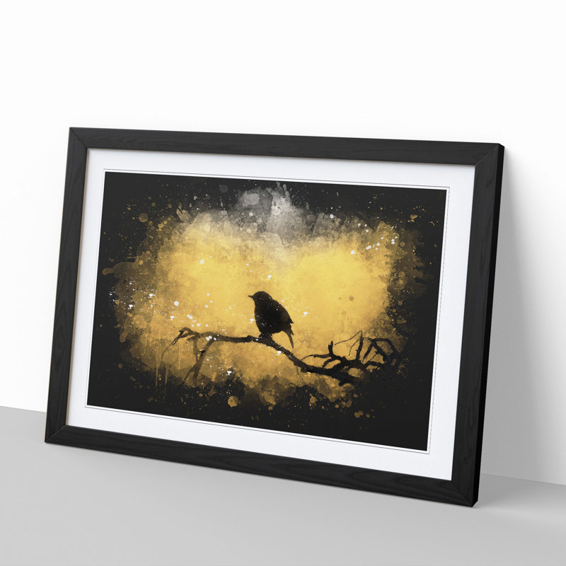 Bird at Sunset - Framed Print, 48cm H x 65cm W x 2cm D, Black
