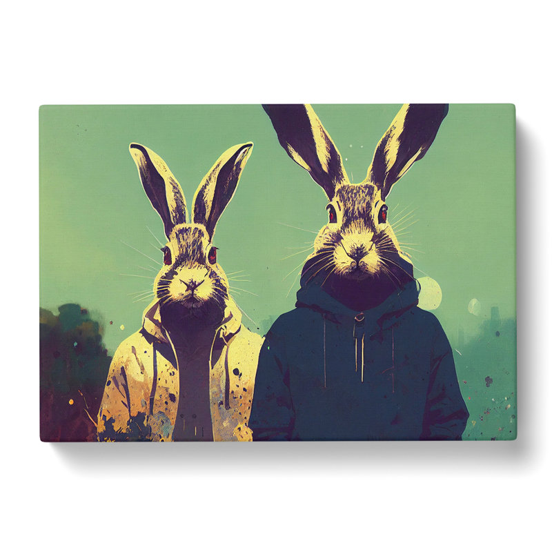 Two Modern Hares - Wrapped Canvas, 50cm H x 76cm W x 3cm D