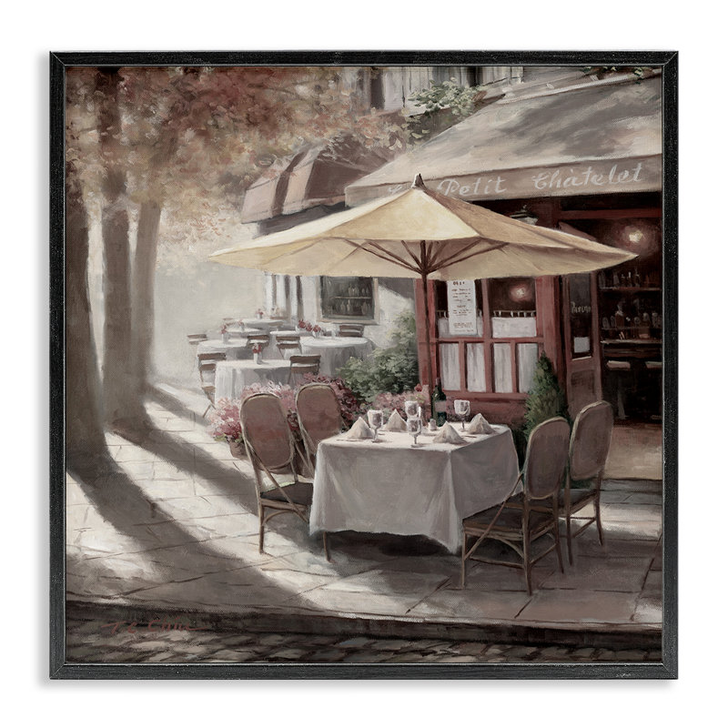«Warm Sunlit Bistro», impression par estampe numérique, design par T.C. Chiu, H 24 po x l 24 po, Giclée encadrée noir minuit
