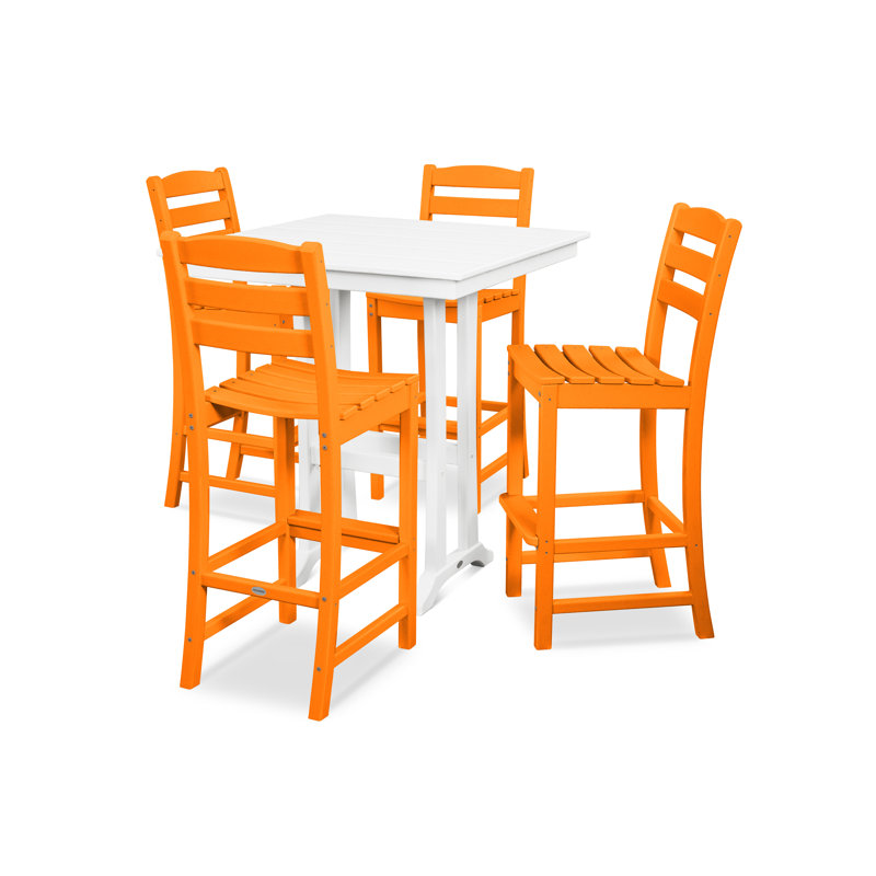 POLYWOOD La Casa Café 4 - Person Patio Dining Set with Rectangular Table, Tangerine/White