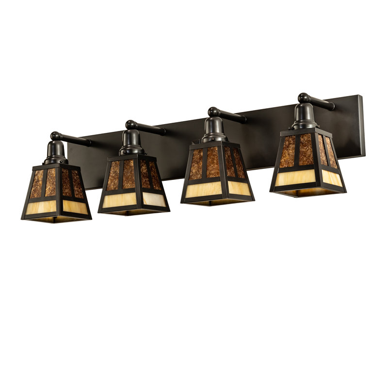 Craftsman Brown and Beige Glass 4-Light Vanity Fixture
