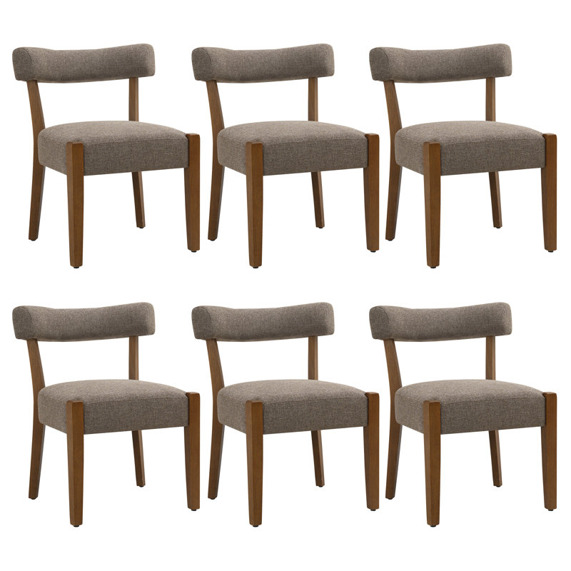 Chaises de salle à manger rembourrées Cindina, Lin kaki / bois naturel, 6 pièces