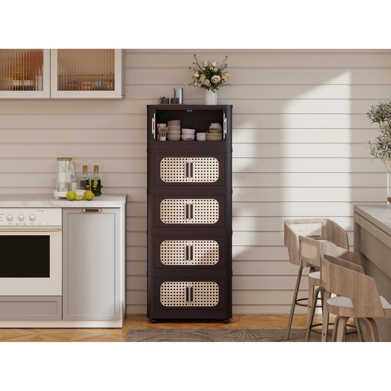 Armoire de rangement pliante classique, élégante et tendance de 51 cm de large, 4 roulettes, utilisable dans de nombreuses pièces, conception à plusieurs niveaux pour un rangement efficace, roulettes