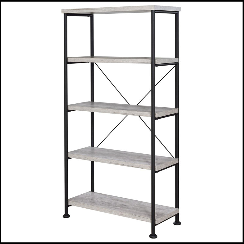 Bibliothèque grise à 4 tablettes avec beaucoup de rangement, parfaite pour les décors modernes et industriels., Gris