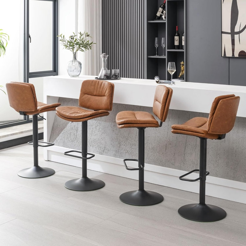 Tabourets de bar pivotants ajustables à double couche rembourrés avec dossier ergonomique (ensemble de 4), Brun, 4