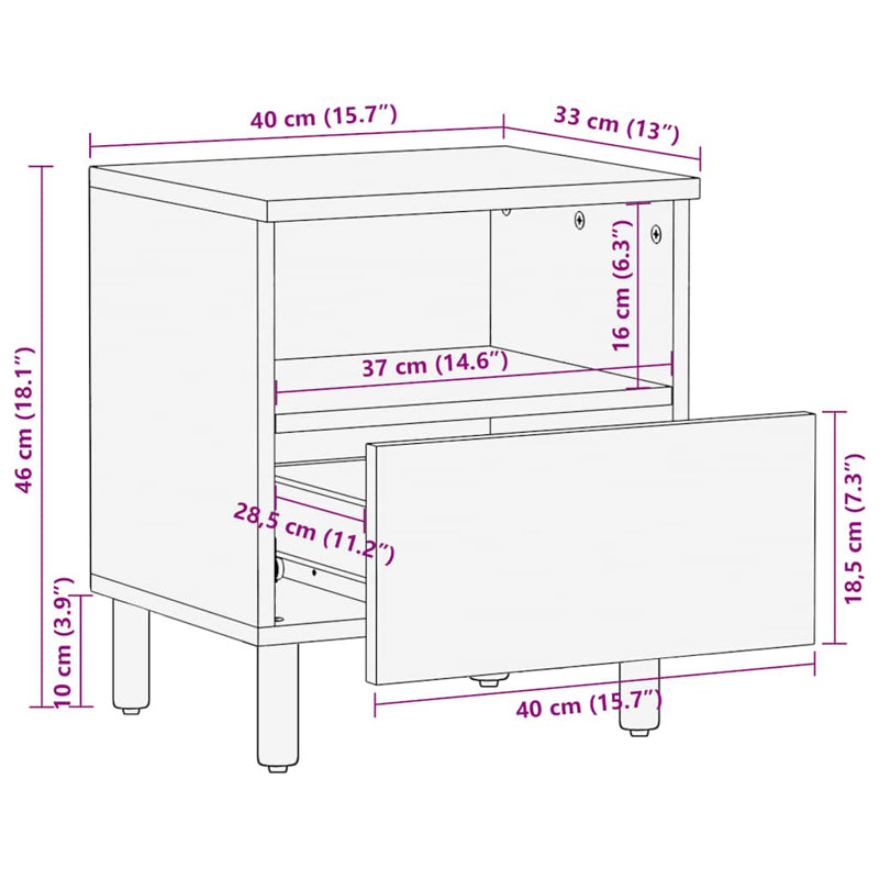 40cm W Bedside Table