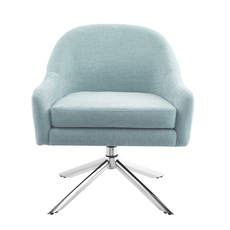 Dezrae Mid Century Solid Swivel Accent Chair with Metal Legs, Blue