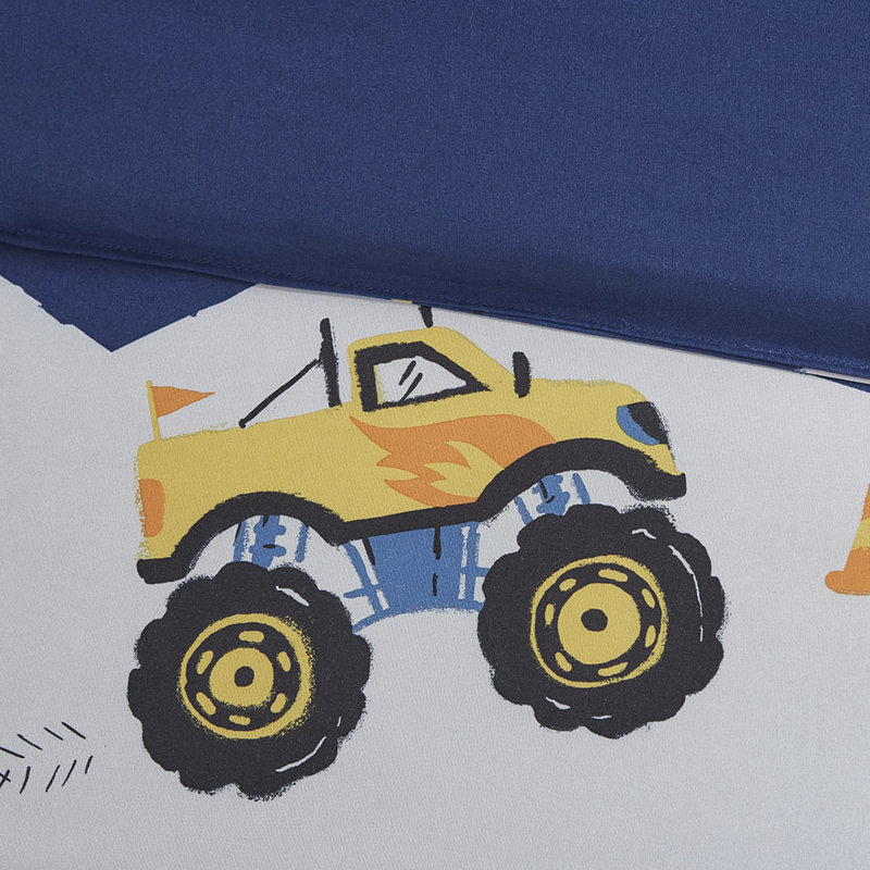 Blue Twin Monster Truck Comforter Set with Decorative Pillow