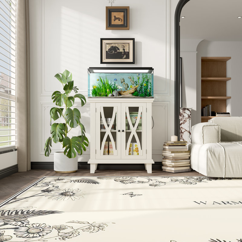 Support d'aquarium avec prises de courant et tablettes réglables, Beige