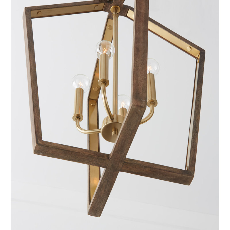 4 - Light Lantern Pendant, Nordic Wood/Matte Brass