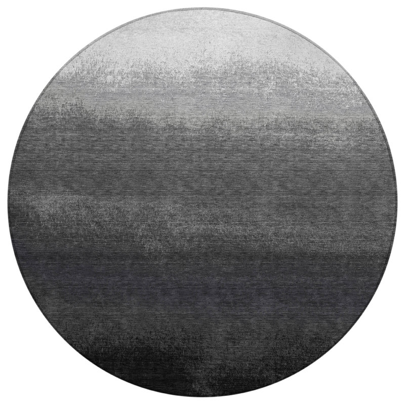 Machine Washable Indoor/Outdoor Xhevrie Gray Rug, Round 8'