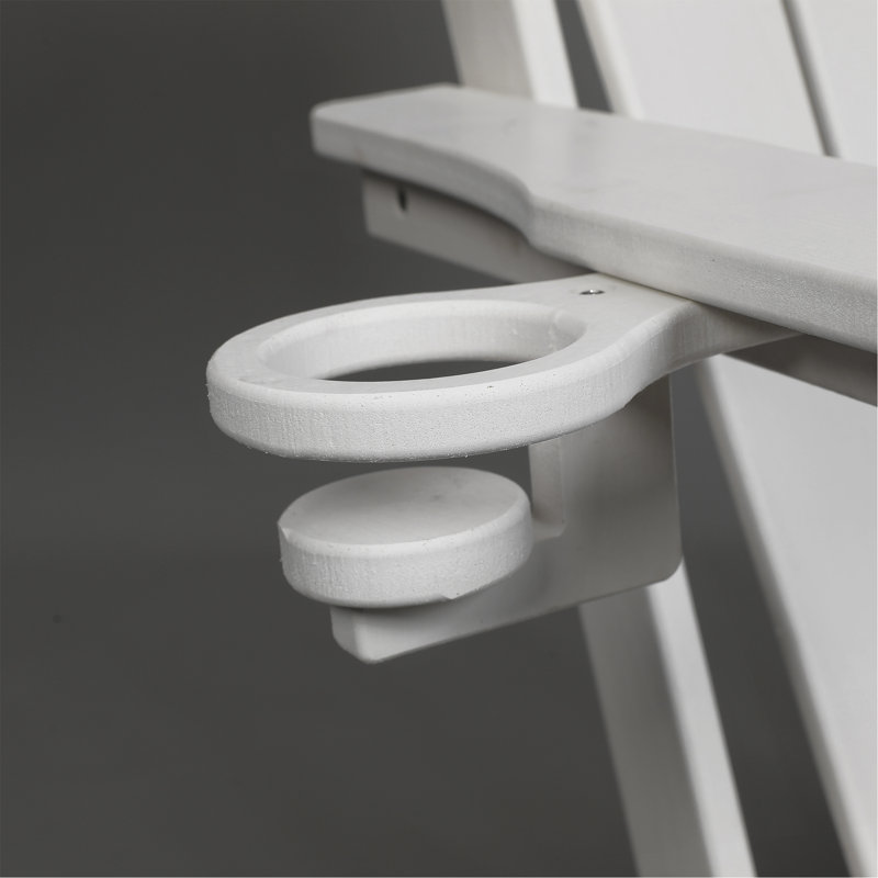Folding HDPE Adirondack Chair Dual Cup Holder Wood Texture, White