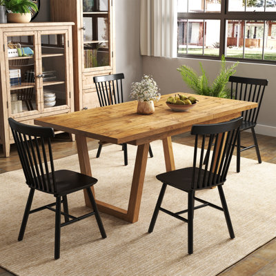 Ensemble de table de salle à manger en bois massif, table de salle à manger extensible Farmhouse et chaise Windsor pour salle à manger / cuisine