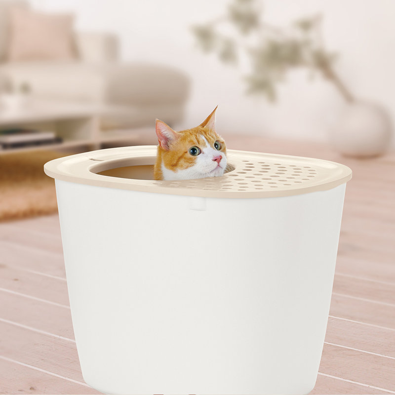 White Plastic Top Entry Cat Litter Box with Scoop