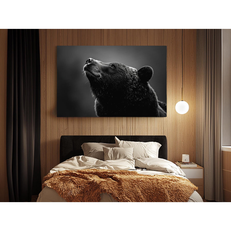 Reproduction sur toile de haute qualité en noir et blanc d'un ours - décoration murale fabriquée à la main - art élégant - cadeau - reproduction murale, reproduction de peinture