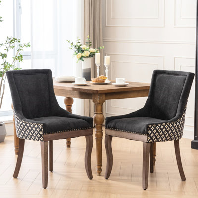 2pcs Dining Room Chairs, Blue Thickened Fabric, Solid Wood Legs, High For Extra Comfort, Bronze Nail Head Detailing Of 2 Thick Mid-century Modern Look With And Accents
