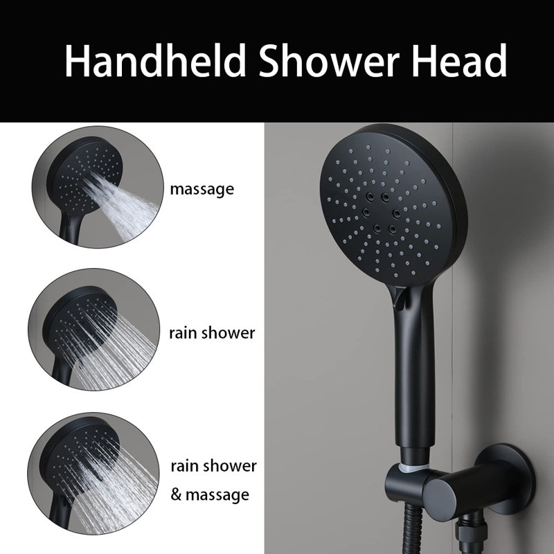 Wall Mounted Shower System， High Pressure Shower Head And 3-Setting Handheld, Shower Trim Kit Contain Pressure Balance Valve