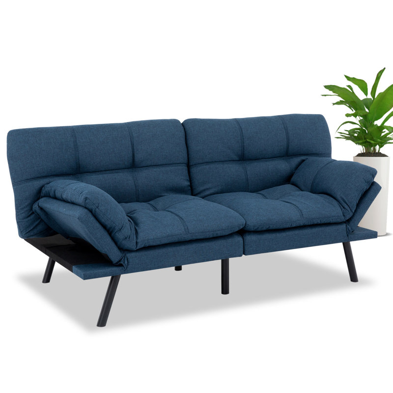 71'' Convertible Sleeper Sofa Folding Loveseat With Adjustable Arms And Backs For Apartments & Office & Living Room, Blue