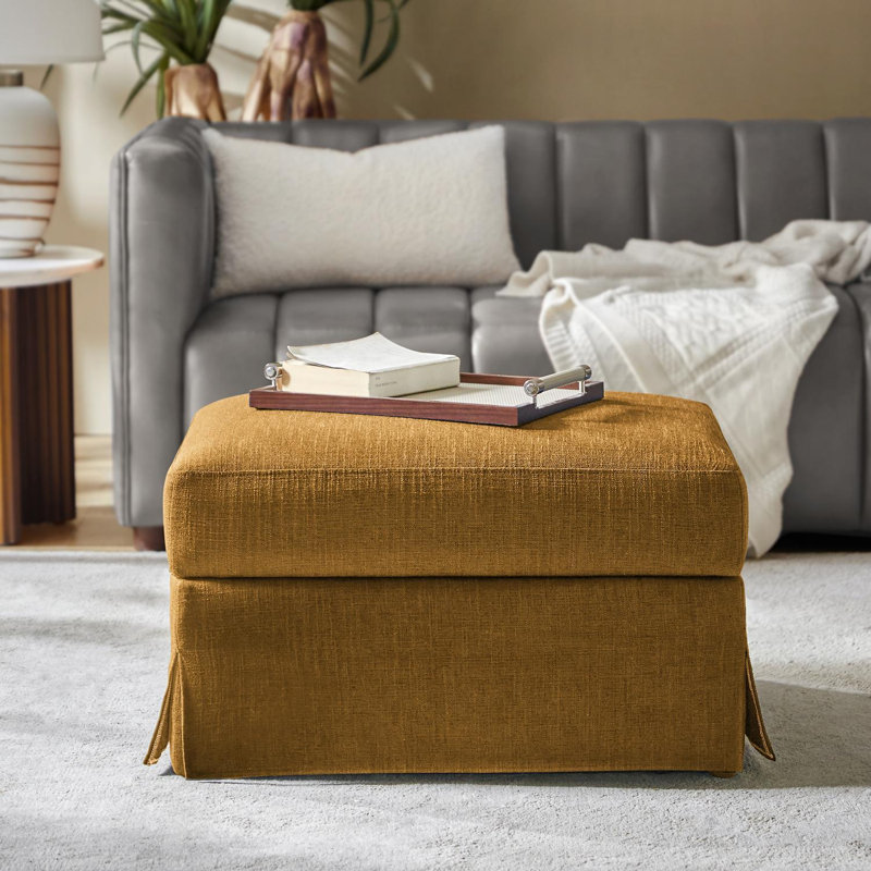Repose-pieds rembourré avec rangement et plateau rabattable Lessman Farmhouse, Gloden Polyester Blend