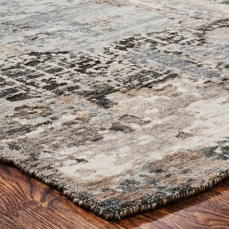 Hand Knotted Wool Abstract Area Rug, Rectangle 3' x 5'