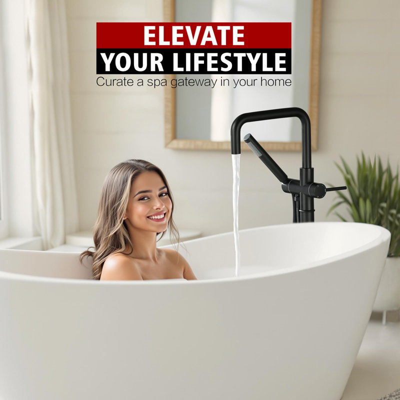 Freestanding Floor Mounted Bathtub Faucet With Hand Shower & Adjustable Tub Filler - S2154F, Finish, Brass Construction