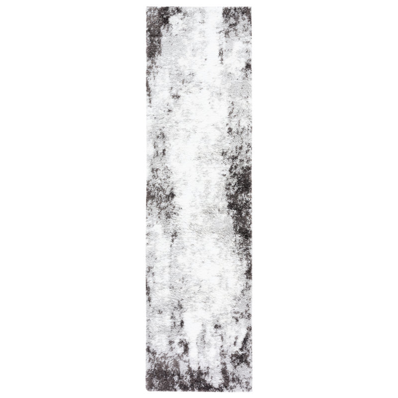 Rosa Abstract Flatweave Grey/Dark Grey/White Area Rug, Runner 2'3" x 8'