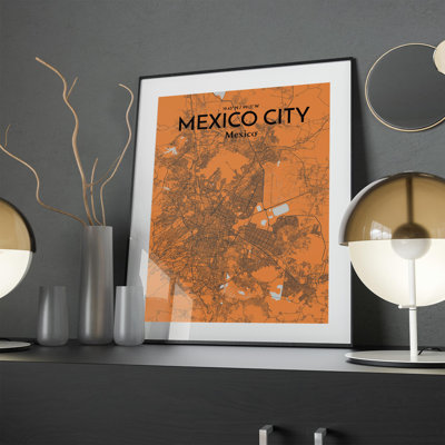 Mexico City Map In Orange - No Frame Print
