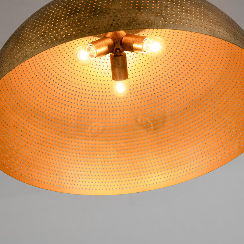 Luminaire suspendu en forme de dôme doré à 3 lumières pour îlot de cuisine, Laiton antique