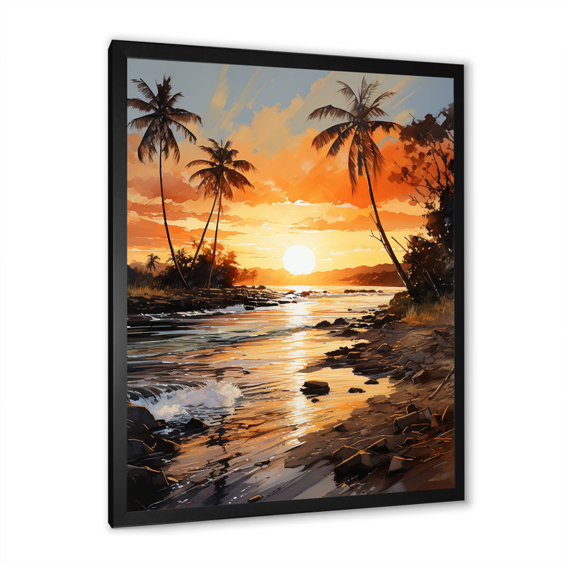 " Beachside Sunset I ", 32" H x 24" W x 1" D, Black Framed