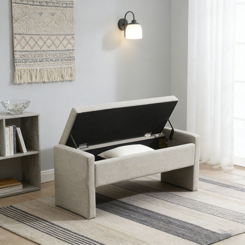 Modern Bed End Bench with Storage, LIGHT GREY