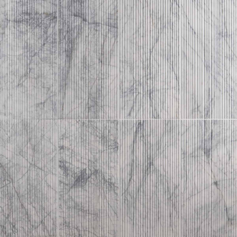Waves 12x24 Fluted 3D Honed Marble Tile, White Lion