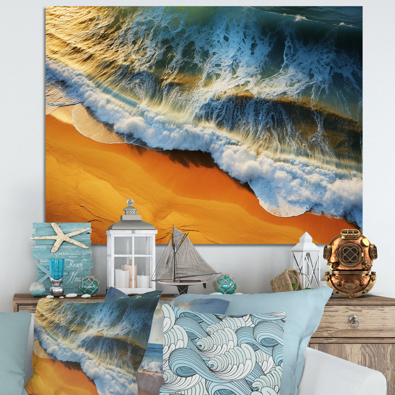 Vue aérienne de la plage bleue et orange IV - art mural plage, Toile tendue, H 30 po x l 40 po x P 1,5 po