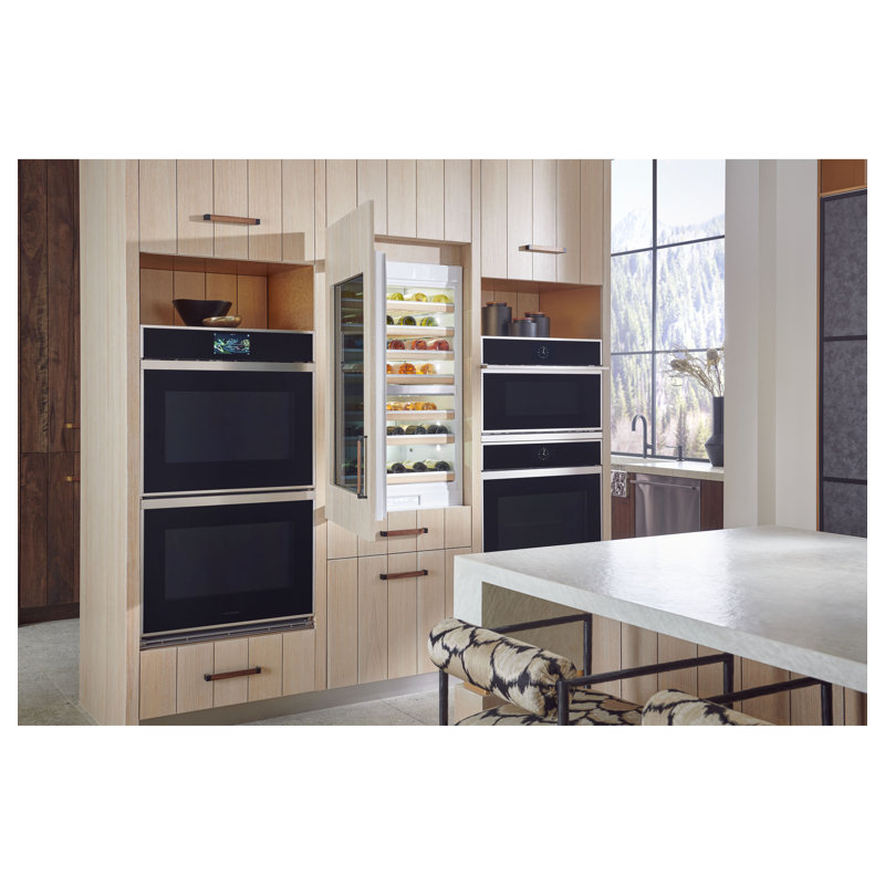 Monogram 30" W Fully Integrated Wine Sommelier, Panel Ready, Minimalist, Right, 80" H Stainless Steel and Glass Panel