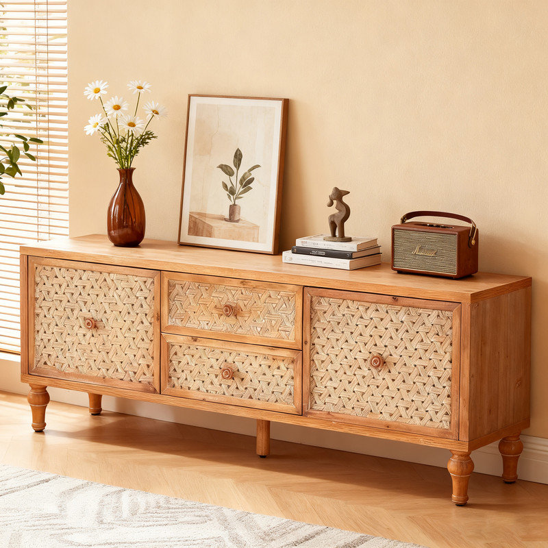 Meuble télé Mid-Century Rattan