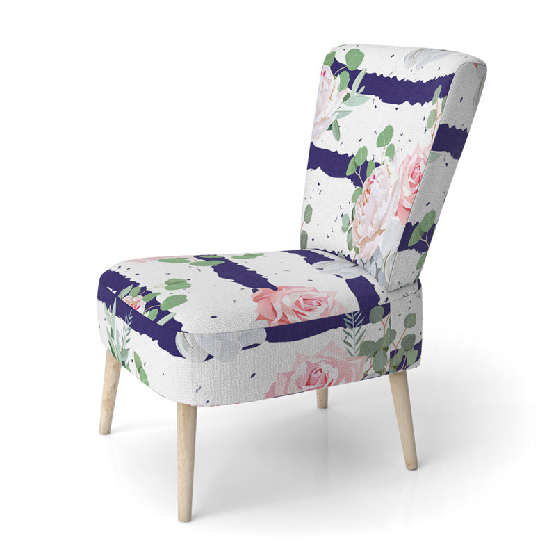 Chaise d'appoint rembourrée à motif blanc et bleu