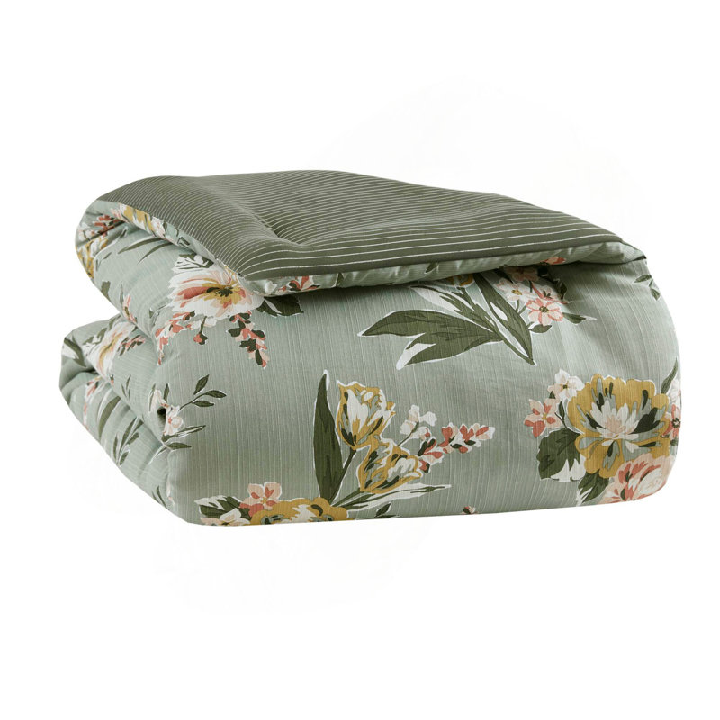 Ensemble d'édredon floral 7 pièces Cal King Vin, Green Floral