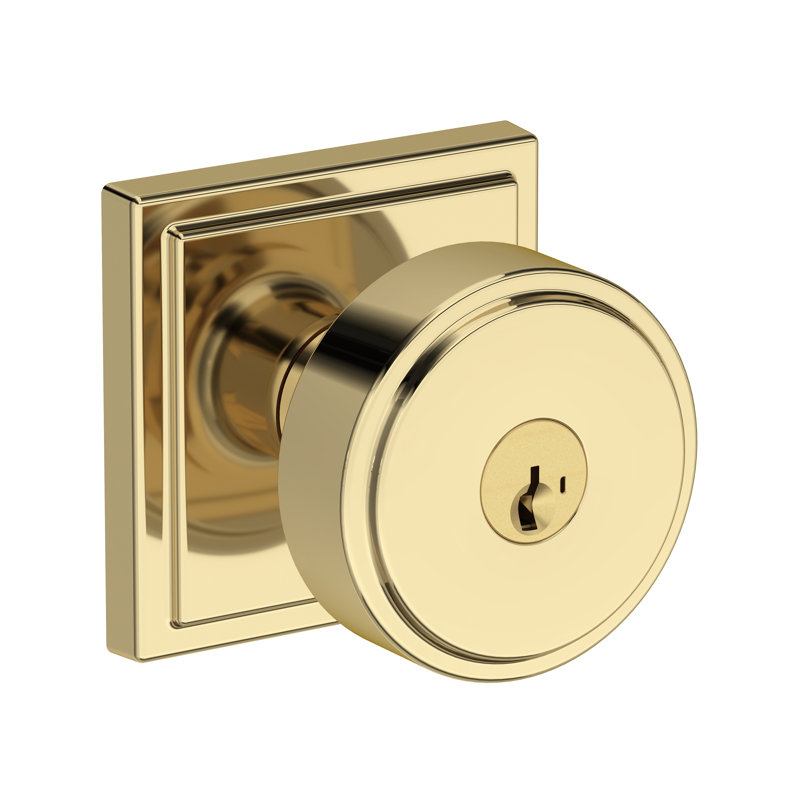 Vashon Keyed Entry Knob with Stepped Square Rose in Non-lacqered Brass, Unlacquered Brass