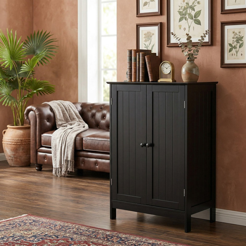 Armoire de rangement autoportante en bois à 2 portes avec tablettes intérieures réglables personnalisables pour la salle de bain