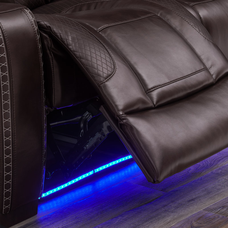 38.5''Wide Breathable Leather Square Arms Power Recliner With Storage Arms & Powered Headrest, Brown