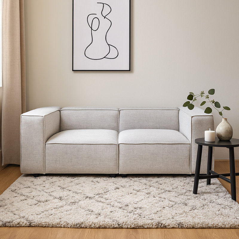 Canapé modulaire Daro 2 pièces, polyester texturé gris orge