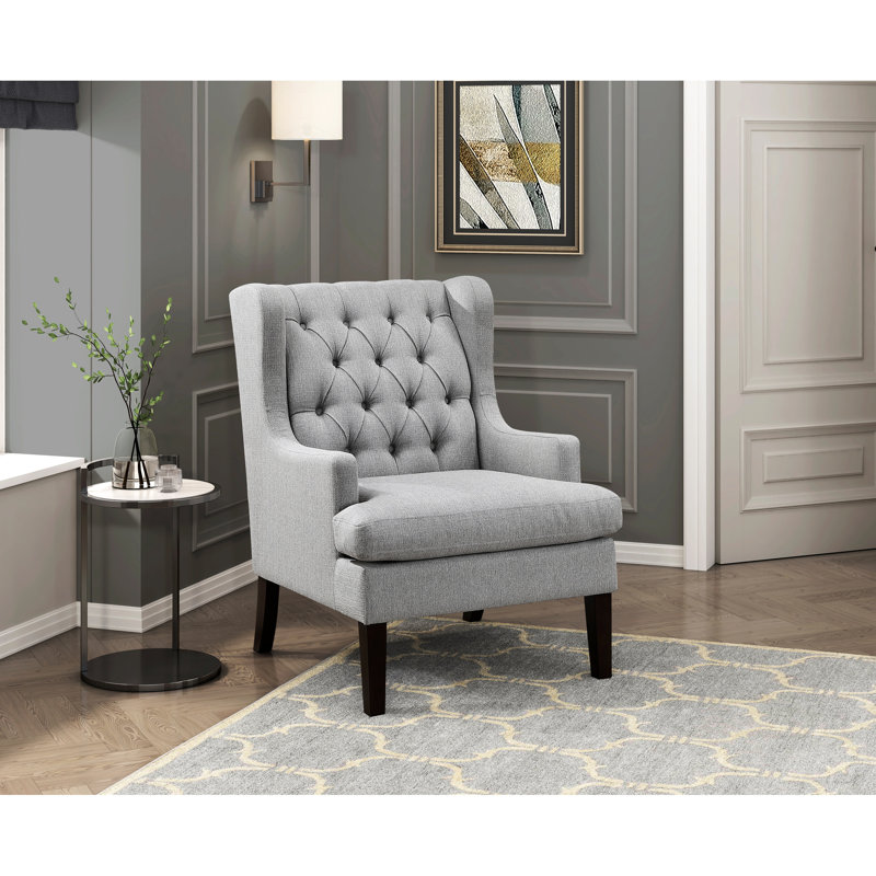 Chaise d'appoint à boutons avec siège en tissu gris et coussins en mousse, Gris