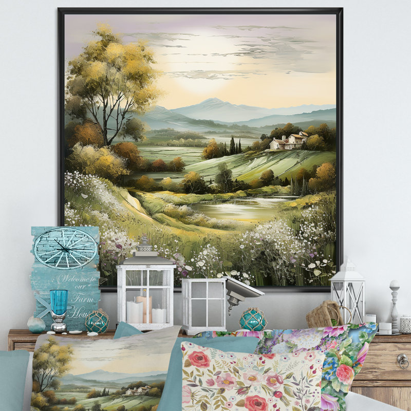«Countryside Charm Provence Landscape I», reproduction sur toile, Encadrement doré, H 36 po x l 36 po