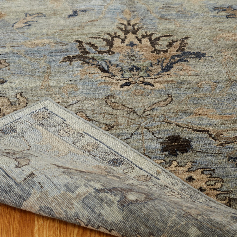 Stiefel Hand Knotted Wool Floral Area Rug in Grey, Rectangle 9' x 12'