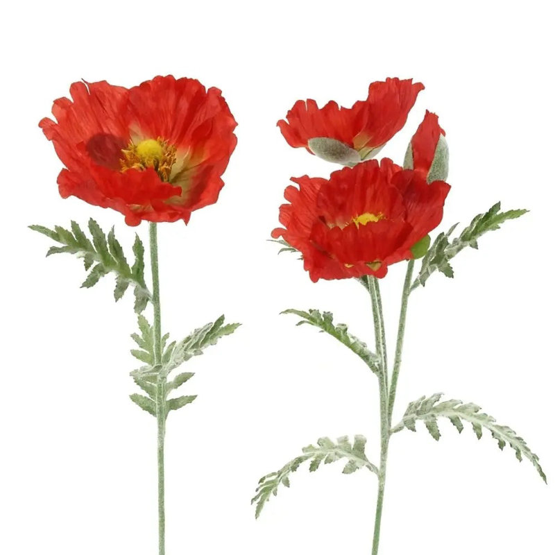 31" Artificial Watermelon Poppy Stems