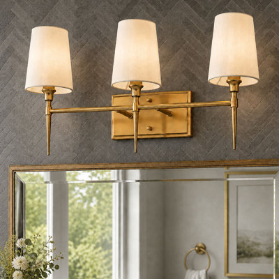 Luminaire de salle de bain à intensité variable à 3 lumières avec abat-jour blanc cassé Lidia