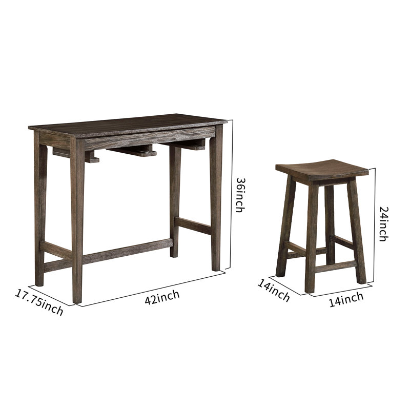 Wood 3-Piece Bar Table Set, Gray, Gray