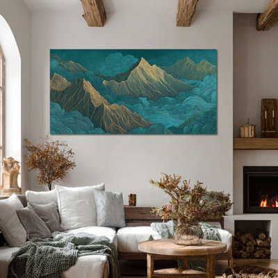  Art mural abstrait sur toile paysage de montagne - Nature, décoration murale pour salon, peinture d'art encadrée, cadre en pin, 12 po x 24 po