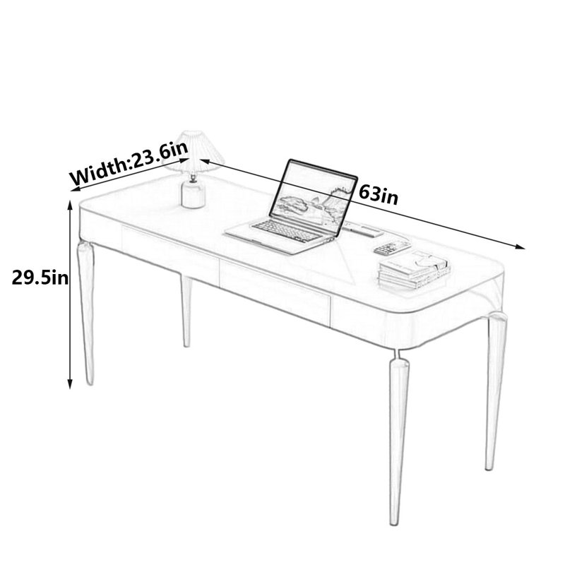 Cream White Minimalist Desk, 29.5" H x 63" W x 23.6" D